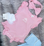 Bargain personalised romper with hair bow girls