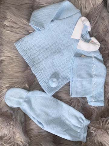 Bargain blue 3 piece luxe knit set with hat newborn-3 months