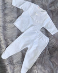 Crisp white unisex baby lounge set
