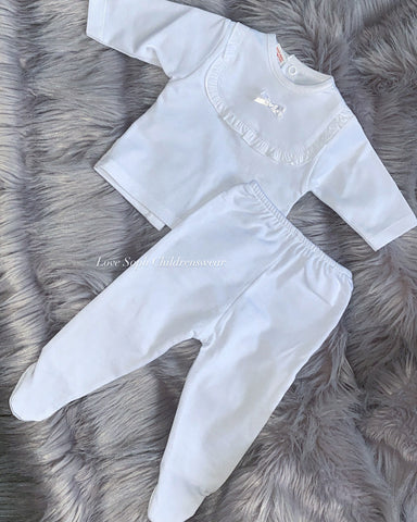 Crisp white unisex baby lounge set
