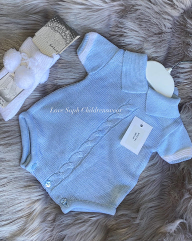 Sky blue knit romper with detailing