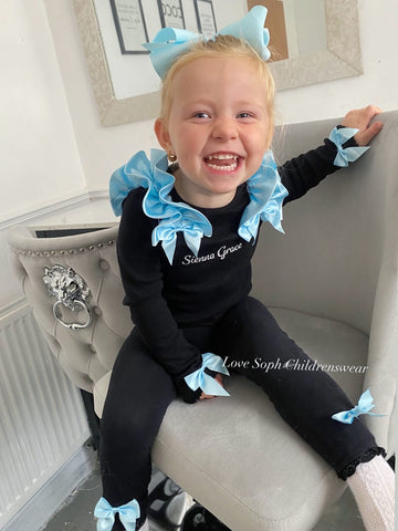 Personalised handmade frilly lounge set black flares or leggings