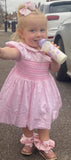 Pink puff sleeve smock dress 0 -6 years