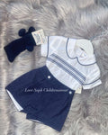 Luxury navy smocked blouse and shorts