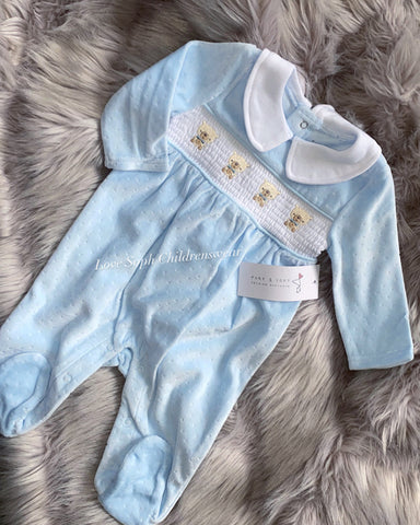 Teddy smocked sleepsuits