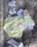 Luxury lemon double bow romper with frill neck blouse