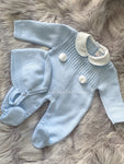 Luxe knitted Pom Pom sleepsuit with bonnet