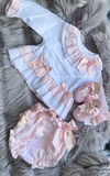 Luxe pink detailed long sleeve smocked set