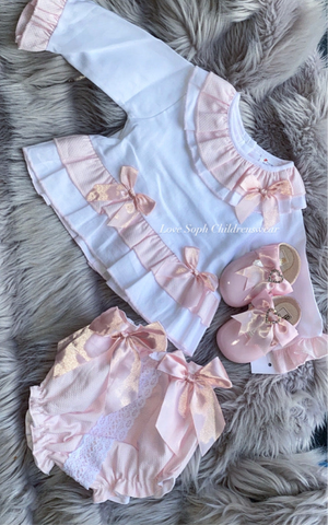 Luxe pink detailed long sleeve smocked set