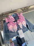 Handmade extreme frilly luxe denim jacket with bows