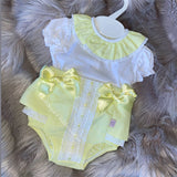 Luxury lemon blouse and jam pants with bows