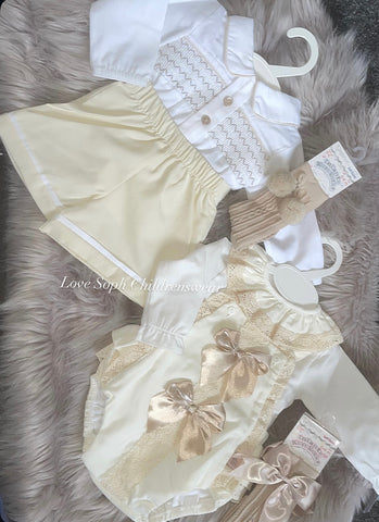 Luxury long sleeve golden double bow romper