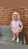 Luxe pink frilly  romper and blouse with Bonnet and lace