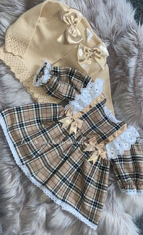 Designer inspired long frill sleeved luxe bow dress