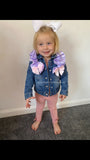 Handmade extreme frilly luxe denim jacket with bows