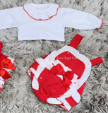 Luxury long sleeved red frilly bum bow romper