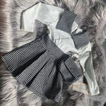 Dogtooth print shirt dress with matching bag