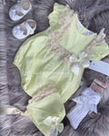 Luxe lemon frilly romper with bonnet