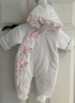 Luxe girls snowsuit with bows and lace