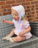 Luxe pink frilly  romper and blouse with Bonnet and lace