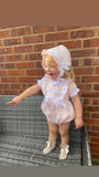 Luxe pink frilly  romper and blouse with Bonnet and lace
