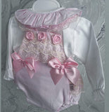 Long sleeve rose detailed lace romper and blouse