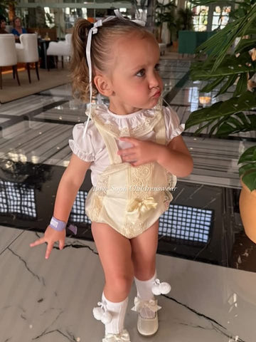 Luxury lace romper with bonnet