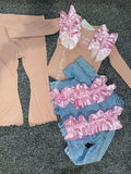 Personalised handmade frilly lounge set dusky pink flares or leggings