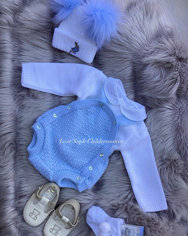 Knitted romper and shirt sky blue