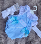 Luxury frilly romper and blouse sky blue