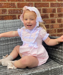 Luxe pink frilly  romper and blouse with Bonnet and lace
