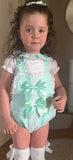 Luxury double bow romper with blouse turquoise