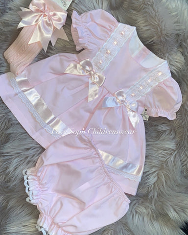 Luxury pink dress with bloomers and bows