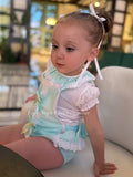 Luxury double bow romper with blouse turquoise