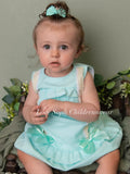 Luxury double bow lace detailed frilly dress with bloomers turquoise