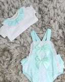 Luxury double bow romper with blouse turquoise