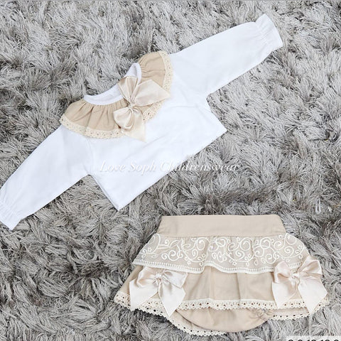 Luxury gold long sleeve skirt and blouse set