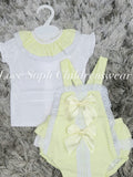 Luxury lemon double bow romper with frill neck blouse