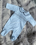 Luxe blue smocked sleepsuit