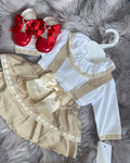Luxury smocked pinafore and blouse beige
