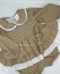 Luxury smock dress and pants with hair bow