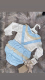 Luxury long sleeve romper and blouse sky blue