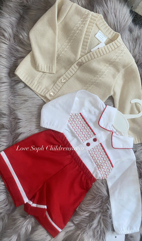 Luxury red smocked set