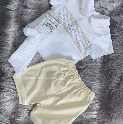 Luxury smocked beige shorts and top