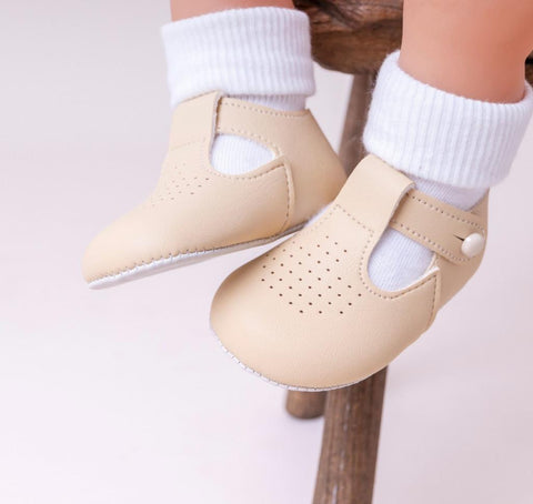 Luxury soft sole pram shoe beige