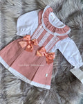 Luxury dusky pink pinafore and blouse