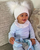 Double pom white luxe hats  0m-4 years