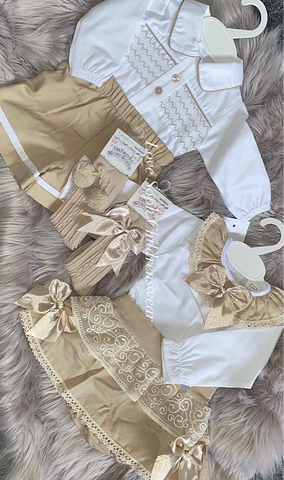 Luxury gold long sleeve skirt and blouse set