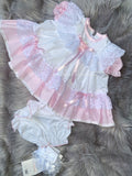 Vintage style super frilly lace dress and pants pink