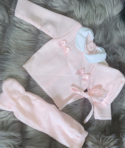 Bargain pink 3 piece luxe knit set with bonnet newborn-3 months